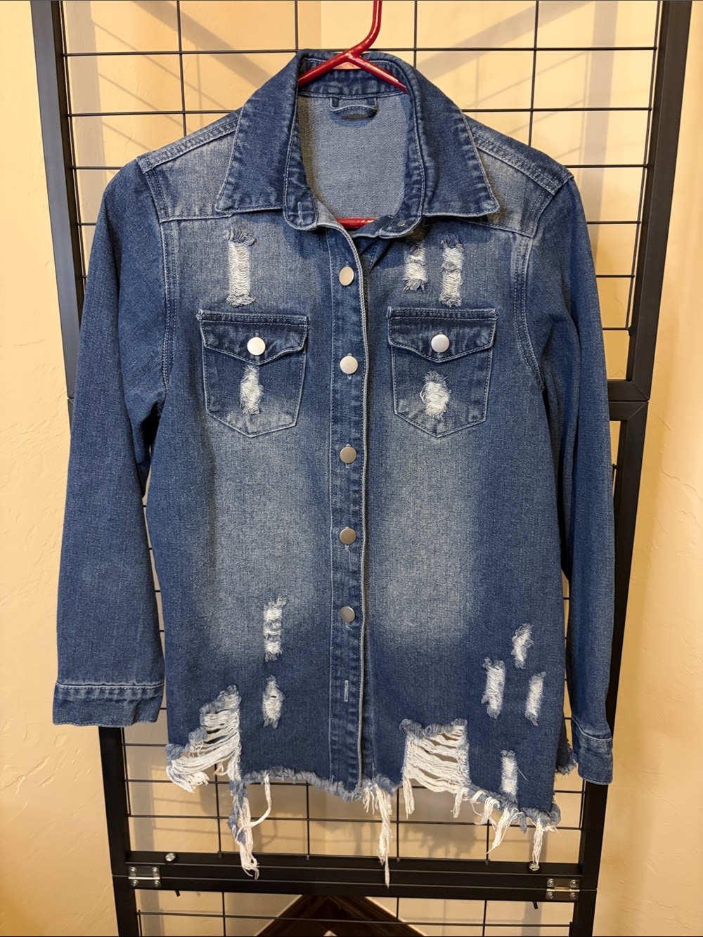Distressed denin shirt or even a shacket